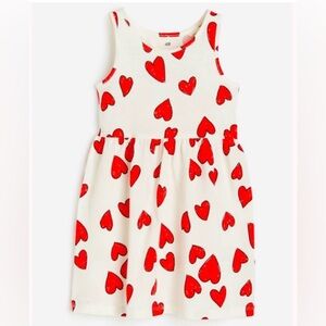 NEW H&M White with Red Hearts Patterned Cotton Dress size 5T/6